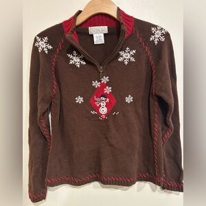 VTG Mandal Bay Christmas Snowflake Quarter Zip Size  Small Holiday Winter Collar